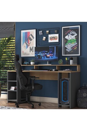 Rani Ha110 Gaming-Computertisch mit Regalen 160 cm Schreibtischkorb Walnuss – Anthrazit 2629 - 1