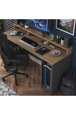 Rani Ha110 Gaming-Computertisch mit Regalen 160 cm Schreibtischkorb Walnuss – Anthrazit 2629 - 3