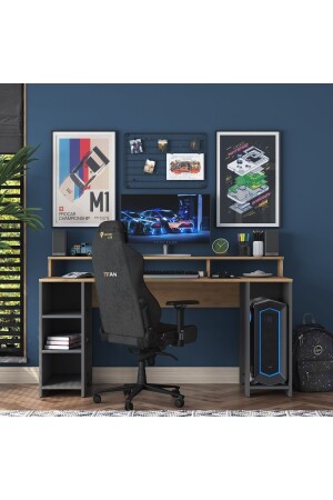 Rani Ha110 Gaming-Computertisch mit Regalen 160 cm Schreibtischkorb Walnuss – Anthrazit 2629 - 4