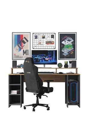 Rani Ha110 Gaming-Computertisch mit Regalen 160 cm Schreibtischkorb Walnuss – Anthrazit 2629 - 7