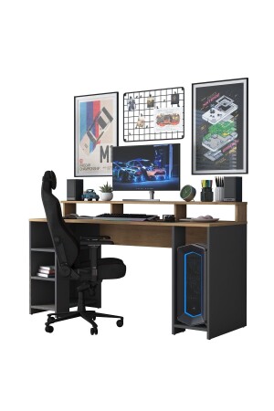 Rani Ha110 Gaming-Computertisch mit Regalen 160 cm Schreibtischkorb Walnuss – Anthrazit 2629 - 8