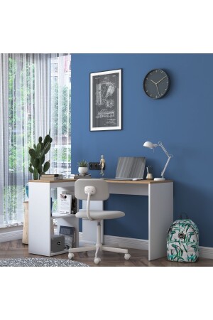 Rani Ha113 Arbeitszimmer, Büro, Computertisch mit 4 Regalen, Ecktisch, Weiß – Korb Walnuss, 120 cm, 2035 - 3