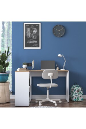 Rani Ha113 Arbeitszimmer, Büro, Computertisch mit 4 Regalen, Ecktisch, Weiß – Korb Walnuss, 120 cm, 2035 - 4
