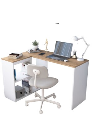 Rani Ha113 Arbeitszimmer, Büro, Computertisch mit 4 Regalen, Ecktisch, Weiß – Korb Walnuss, 120 cm, 2035 - 6