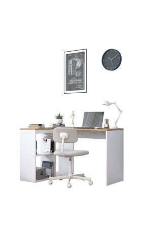 Rani Ha113 Arbeitszimmer, Büro, Computertisch mit 4 Regalen, Ecktisch, Weiß – Korb Walnuss, 120 cm, 2035 - 8