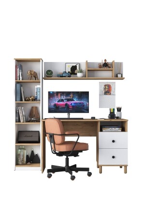 Rani Ha115 Study Office Computertisch mit Schubladen und Bücherregalkorb Walnuss – Weiß 2643 - 7