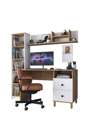 Rani Ha115 Study Office Computertisch mit Schubladen und Bücherregalkorb Walnuss – Weiß 2643 - 8