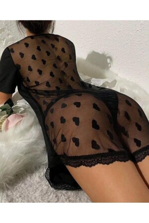 Rasa Dantel Detaylı Gecelik Sabahlık Siyah Baby - Rasabeauty