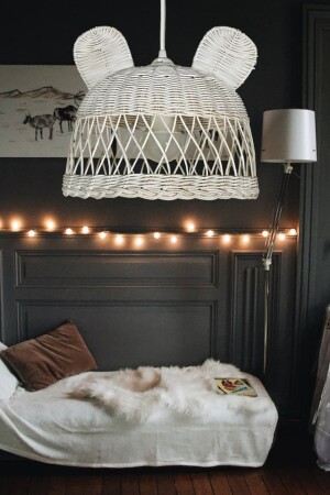 Rattan, Bambu, Hasır Sarkıt Avize Tavşan, Ayı Kulak Çocuk Odası Çap: 30 Cm Yükseklik: 30 Cm bel063 - Belkıs Rattan