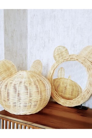 Rattan Bambus Korb Panda Bär Kronleuchter Spiegel Set Kinderzimmer NNDESIGN006 - 4