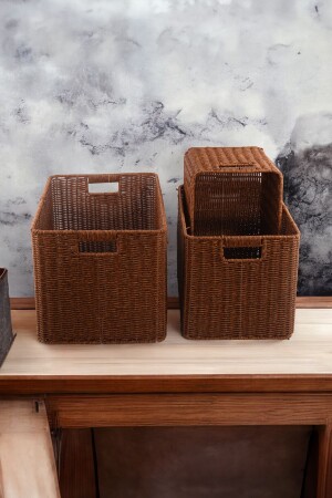 Rattan Dikdörtgen 3'lü Hasır Banyo Organizer Patates&Soğanlık Sepet - Vadi