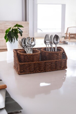 Rattan Hasır Kare İki Bölmeli Çatal&Kaşıklık-Organizer - Vadi