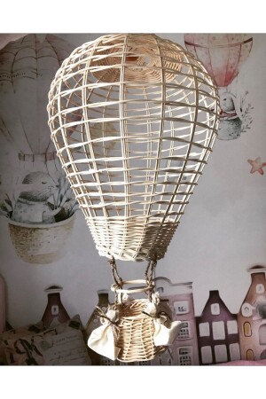 Rattan-Kronleuchter mit fliegendem Ballon, Durchmesser 30 cm, Gesamthöhe 55,60 cm, HE030MA - 3