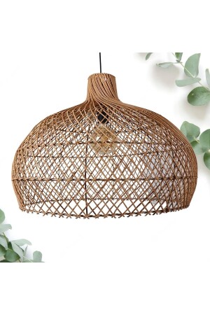 Rattan Sarkıt Avize Tekli Avize Salon Avize Ahşap Avize 60x45cm RSST-6045 - 1