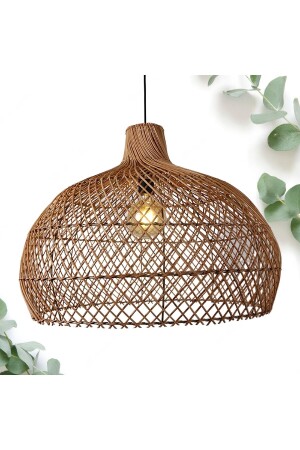 Rattan Sarkıt Avize Tekli Avize Salon Avize Ahşap Avize 60x45cm RSST-6045 - 3