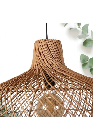 Rattan Sarkıt Avize Tekli Avize Salon Avize Ahşap Avize 60x45cm RSST-6045 - 4