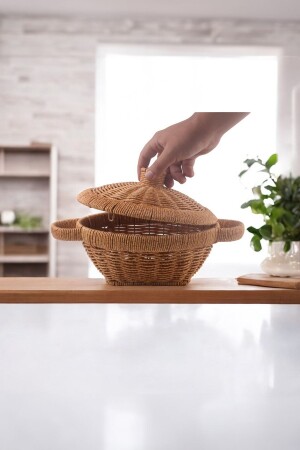Rattan Tencere Model Rattan Hasır Ekmek Sunum Meyve Sepeti - Vadi