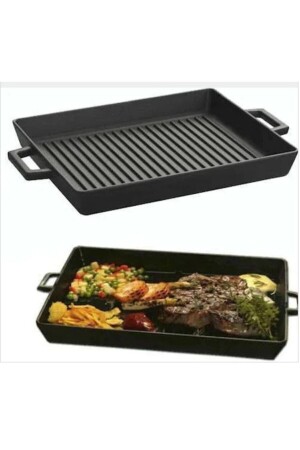 Rechteckige 26x32-Grillpfanne aus Gusseisen mit Metallgriff 123LAVADKDRTGEN - 1