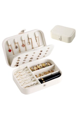 Rechteckige Schmuckschatulle mit 3 Fächern, Schmuck-Organizer für Ringe, Ohrringe, Halsketten, Reise-Organizer - 3