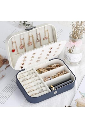 Rechteckige Schmuckschatulle mit 3 Fächern, Schmuck-Organizer für Ringe, Ohrringe, Halsketten, Reise-Organizer - 3