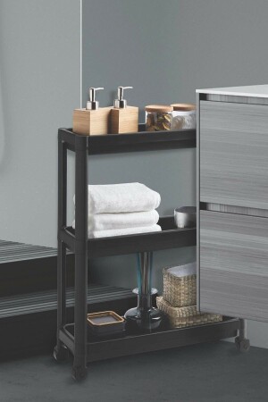 Rechteckiges Regal mit 3 Ebenen und Rollen – Badezimmer, Küche, Organizer, Organizer, Regal, Schwarz, Mim0006 - 4