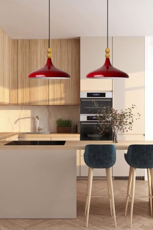 Red Champion Einzel-Kronleuchter mit Holzperlen, Hängelampe, Wohnzimmer, Küche, Boutique-Lampe, Beleuchtung, Kronleuchter BMM2066WM2 - 4