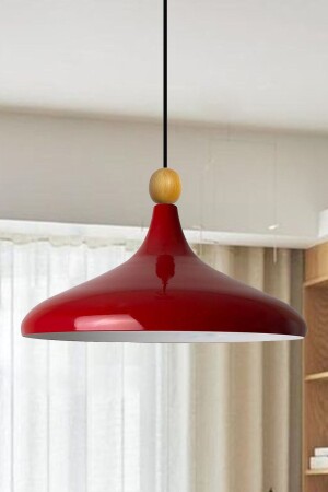 Red Champion Einzel-Kronleuchter mit Holzperlen, Hängelampe, Wohnzimmer, Küche, Boutique-Lampe, Beleuchtung, Kronleuchter BMM2066XXWM - 1