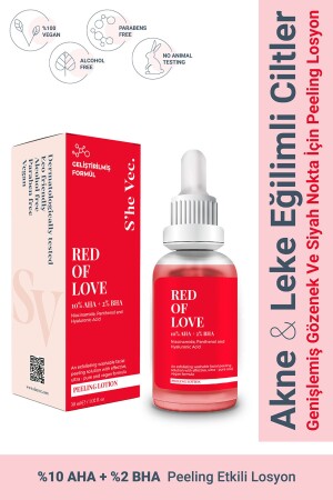 RED OF LOVE - AHA %10 & BHA %2 Canlandırıcı Cilt Tonu Eşitleyici Kırmızı Peeling Serum (30 ml) SH-2109 - 2