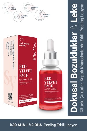 RED VELVET FACE - AHA %30 & BHA %2 Arındırıcı Cilt Tonu Eşitleyici Kırmızı Peeling Serum (30 ml) SH-2101 - 2