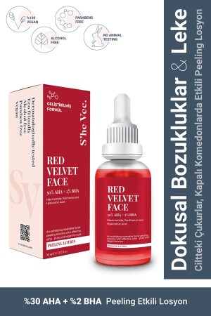 RED VELVET FACE - AHA %30 & BHA %2 Arındırıcı Cilt Tonu Eşitleyici Kırmızı Peeling Serum (30 ml) SH-2101 - 1