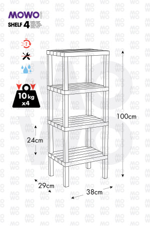 Regal 4-stöckiges Organizer-Regal aus Kunststoff, weiß, Bücherregal, Badezimmer, Küchenregal. Schuhregal MOWO-03-2115 - 8