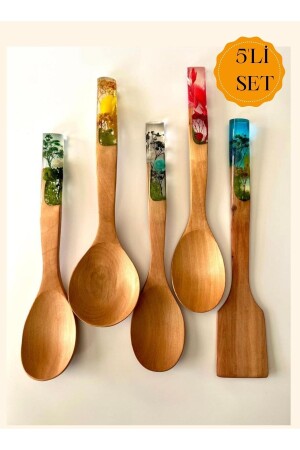 Regenbogen-Serie, 30 cm, handgefertigtes Bambus-Küchenset, Holz-Set, Holzlöffel, 5er-Set RNB01 - 1