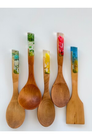 Regenbogen-Serie, 30 cm, handgefertigtes Bambus-Küchenset, Holz-Set, Holzlöffel, 5er-Set RNB01 - 4