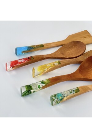 Regenbogen-Serie, 30 cm, handgefertigtes Bambus-Küchenset, Holz-Set, Holzlöffel, 5er-Set RNB01 - 8