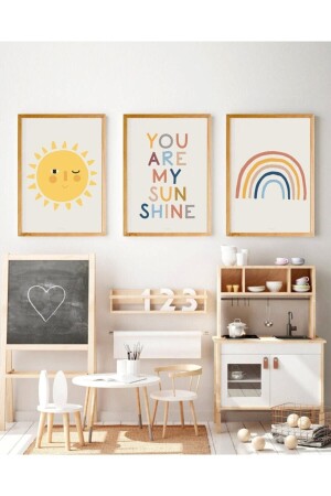 Regenbogen und Sonne Baby- und Kinderzimmer, dekoratives MDF-Wandgemälde-Set, 3-teilig - 1