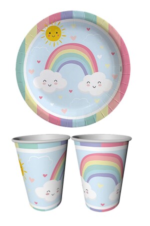 Regenbogen-Wolken-Party-Konzept-Teller-Becher-Set – bunter Pastell-Geburtstag - 4