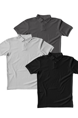 Regular Fit Gri/füme/siyah Pike Dokulu Polo Yaka T-shirt - 1