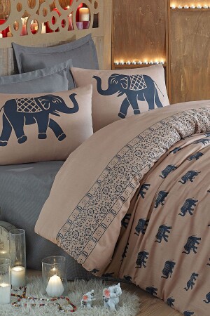 Reifes Bettbezug-Set für Doppelbett, Elefant, Blau, Ep-020623 - 1