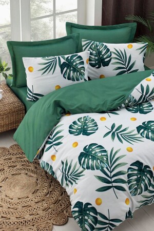 Reifes Bettbezug-Set für Doppelbett, Monstera, Grün, Ep-020624 - 1