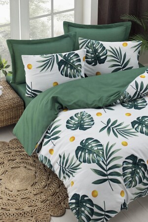 Reifes Bettbezug-Set für Doppelbett, Monstera, Grün, Ep-020624 - 4