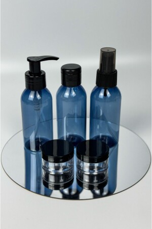 Reiseset – Kunststoff-Reisegröße, 100 ml, blaue Flasche und Glas, 5-teiliges Reiseset mit Tasche - 4