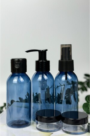 Reiseset – Kunststoff-Reisegröße, 100 ml, blaue Flasche und Glas, 5-teiliges Reiseset mit Tasche - 7