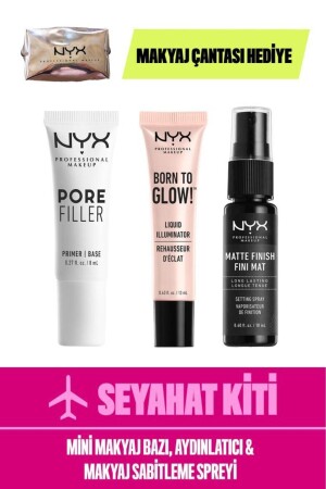Reiseset – Mini-Make-up-Grundlage, Illuminator, Make-up-Fixierspray und Tasche - Nyx Professional Makeup