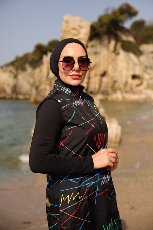 Remsa Colorful Line Patterned Vollständig bedeckter Hijab-Badeanzug R005 Reyhan REMSA-R005-REYHAN - 6