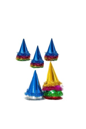 Renk Renk Külah Parti Ve Eğlence Şapkası Karton Huni Doğum Günü Parti Şapkası 5 Adet - 1