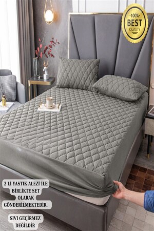 Renkli Alez Yastıklı Set Gri Kapitone Yatak Koruyucu Alez Gri Çarşaf Pamuk Gri/kfyk GRİ/KFYK / 160 SET - Nart Home