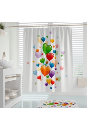 Renkli Balonlu Banyo Perde Seti-kaymaz Taban Banyo Paspası Ve Duş Perdesi Seti-kapı Önü Paspası - 2