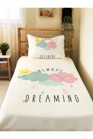 Renkli Bulut Desenli Bebek Ve Çocuk Baskılı Tek Kişilik Pike Takımı 160x230 Beyaz 35744 - Evmila