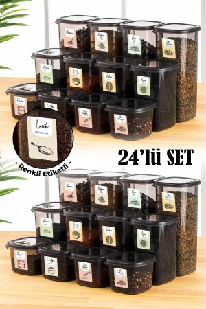 Renkli Etiketli 24lü Peggy Kare Erzak Saklama Kabı 8x(0,55 Litre, 1,2 Litre, 1,75 Litre) Antrasit RNKLKAREPGGY24LUKRSK - Vienev