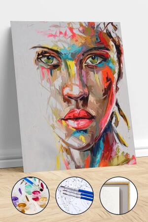 Renkli Kadın Sayılarla Boyama Seti Çerçeveli Kasnaklı ASW121561950 - kendinyaphobi